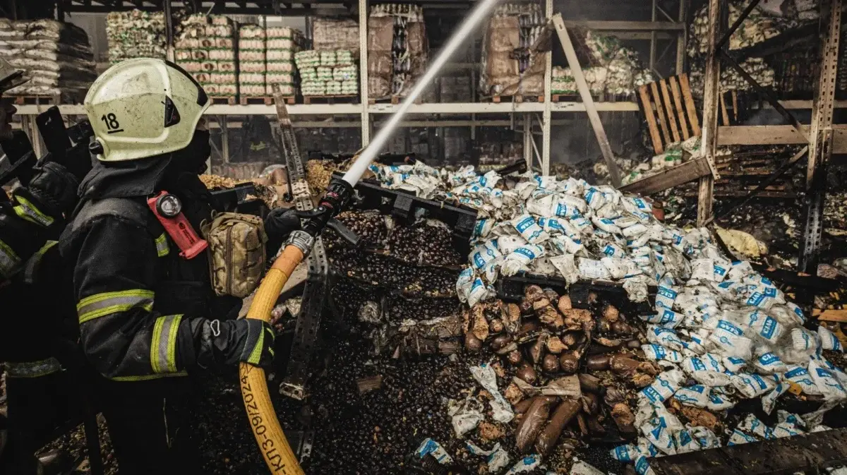 У Харкові загасили величезну пожежу після обстрілу продуктового складу (фото)