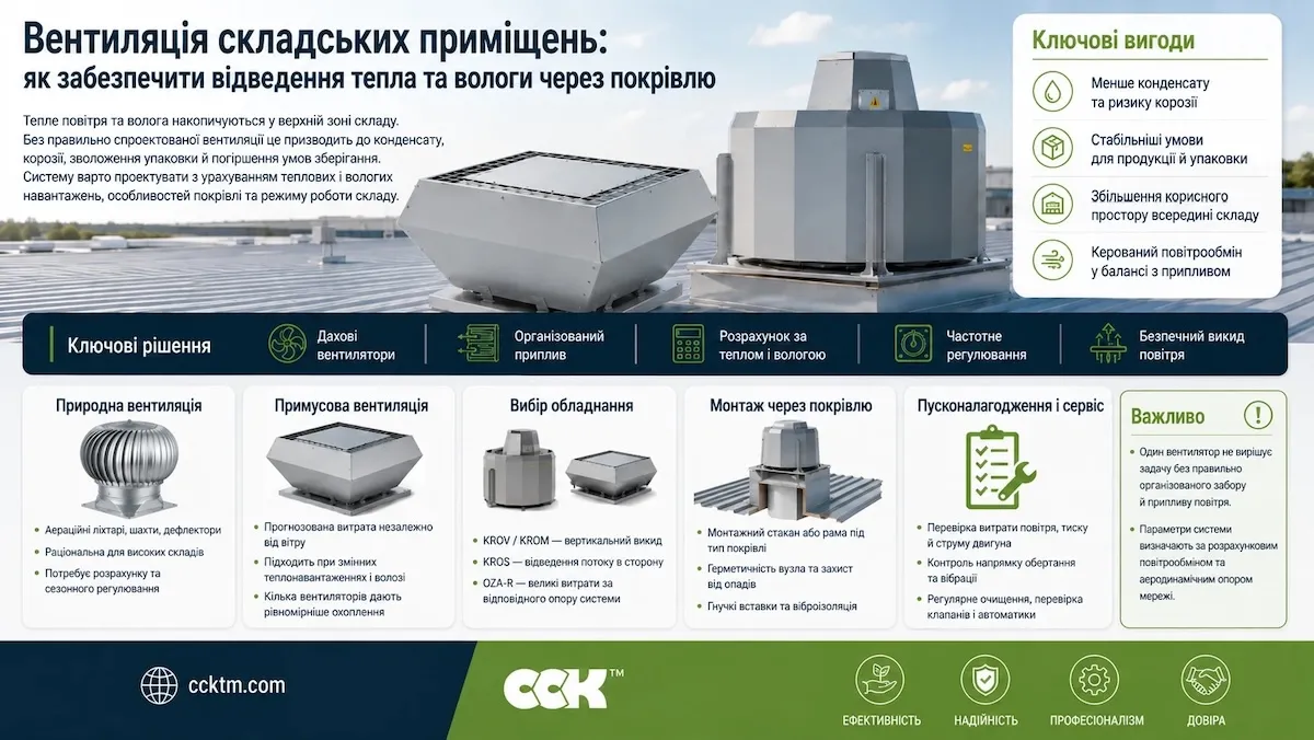 Вентиляція складських приміщень: як забезпечити відведення тепла та вологи через покрівлю
